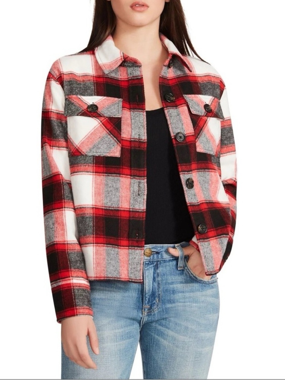 BB Dakota Red Black White Plaid Utility Shacket Size XL